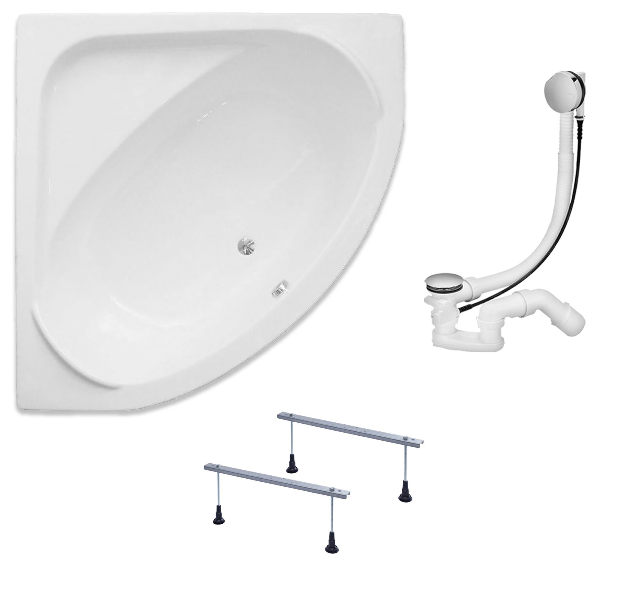 KOLMAN Badewanne Eckbadewanne Standard 140x140, Acrylschürze Styroporverkleidung, Ablauf VIEGA & Füße GRATIS