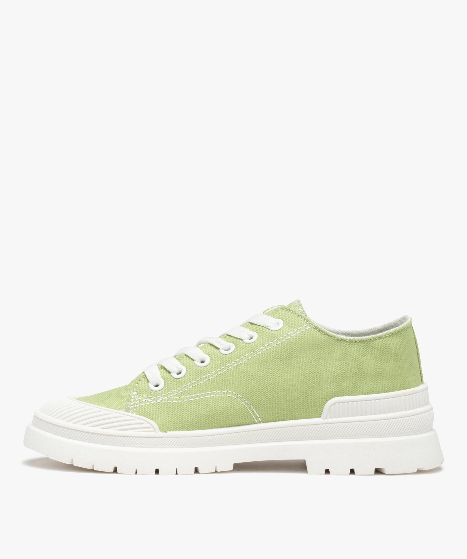 Baskets femme crantées en toile unie – Banana Moon vert | GEMO