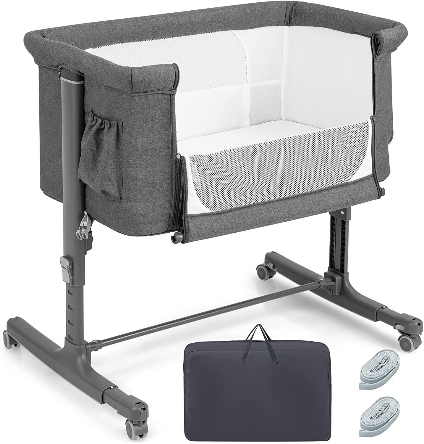 COSTWAY Beistellbett 3 in 1 Reisebett, 5-stufig höhenverstellbar,Matratze