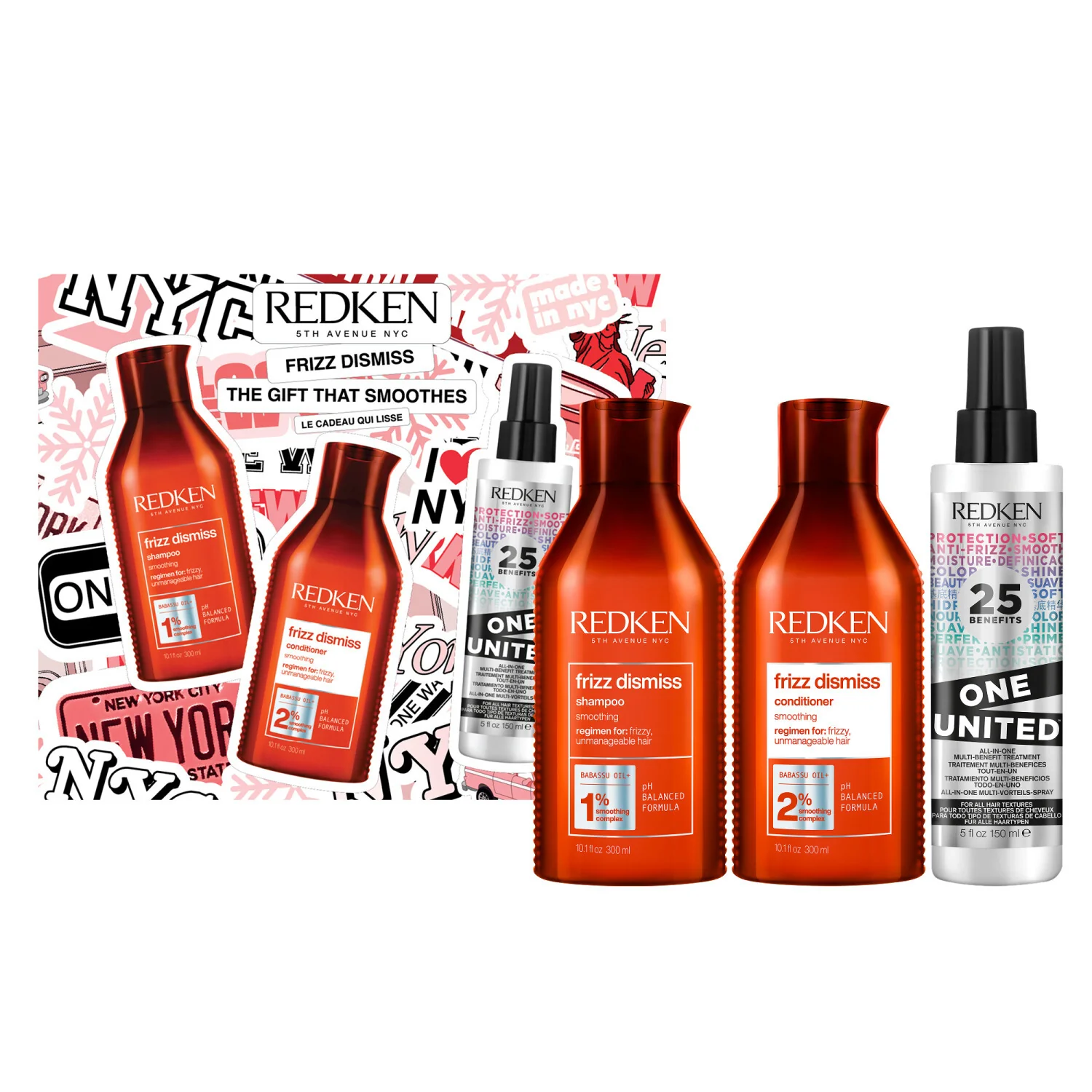 Frizz Dismiss Weihnachtsgeschenkset: Shampoo, Spülung & One United für krauses Haar – Haar-Geschenksets, Anti-Frizz-Shampoo, disziplinierende/Anti-Frizz-Spülung