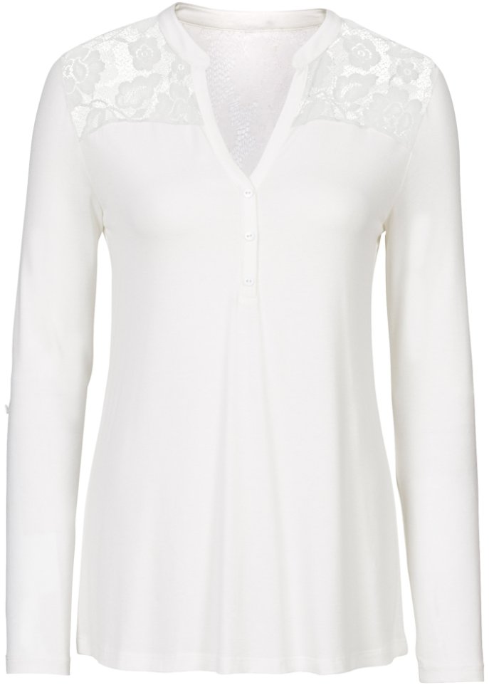 Henleyshirt mit Spitzeneinsatz
