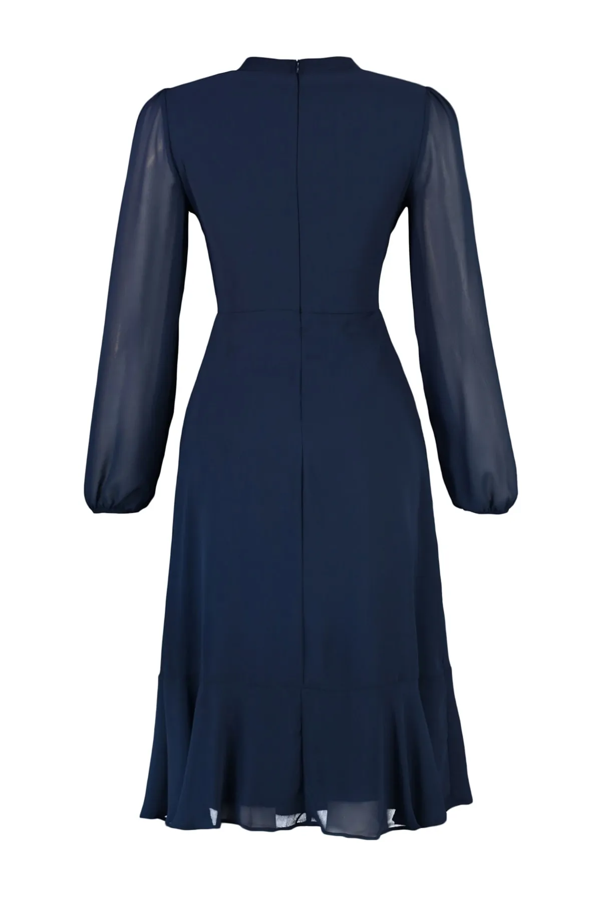Trendyol Collection  Indigofarbenes A-Linien-Midikleid mit Stehkragen und Chiffongewebe TWOAW20EL1313