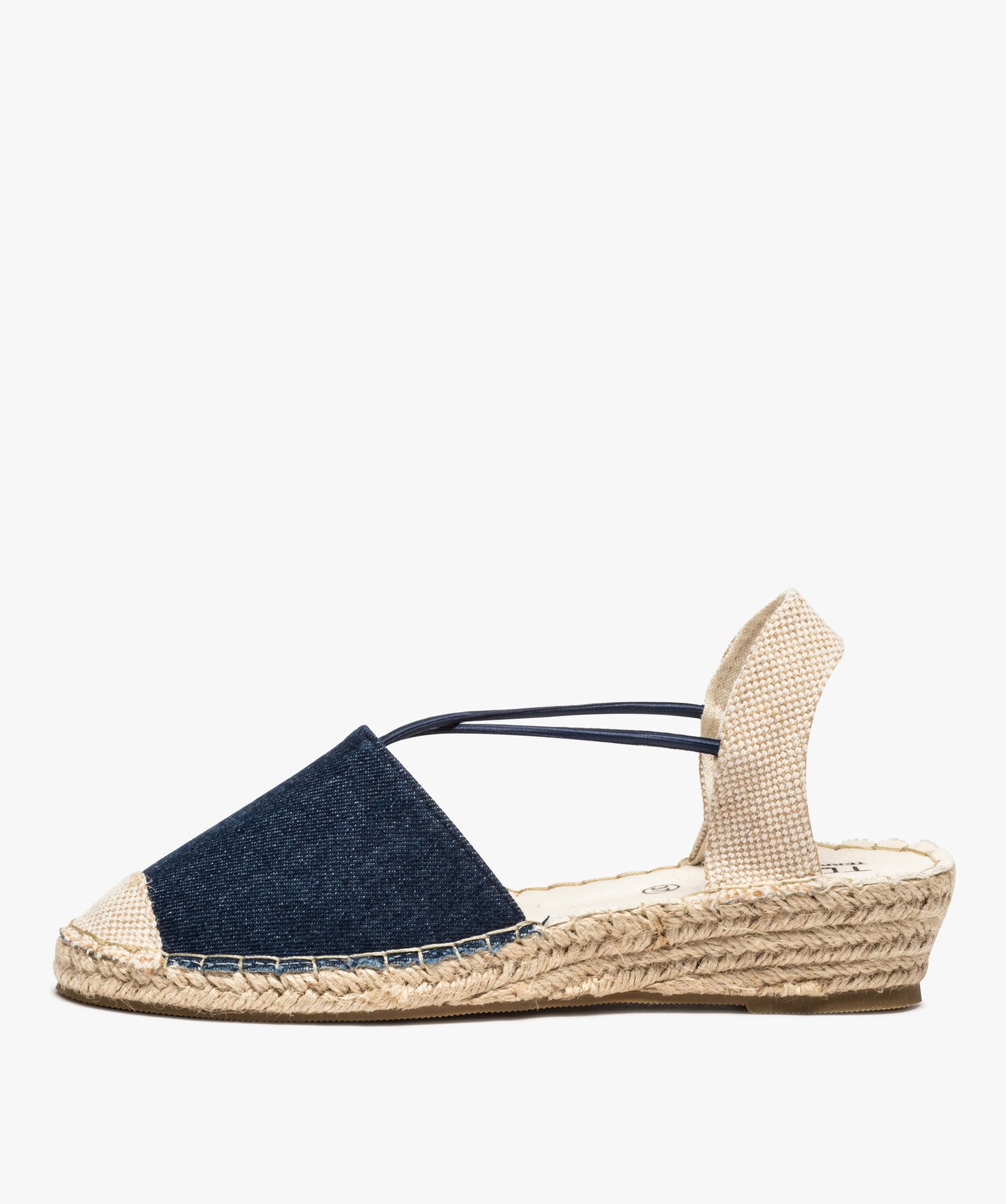 Sandales femme en toile à talon compensé – Terre de Marins bleu | GEMO
