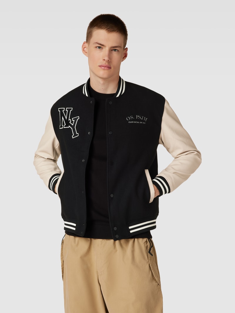 College-Jacke mit Label-Stitching Modell 'JAY' in schwarz