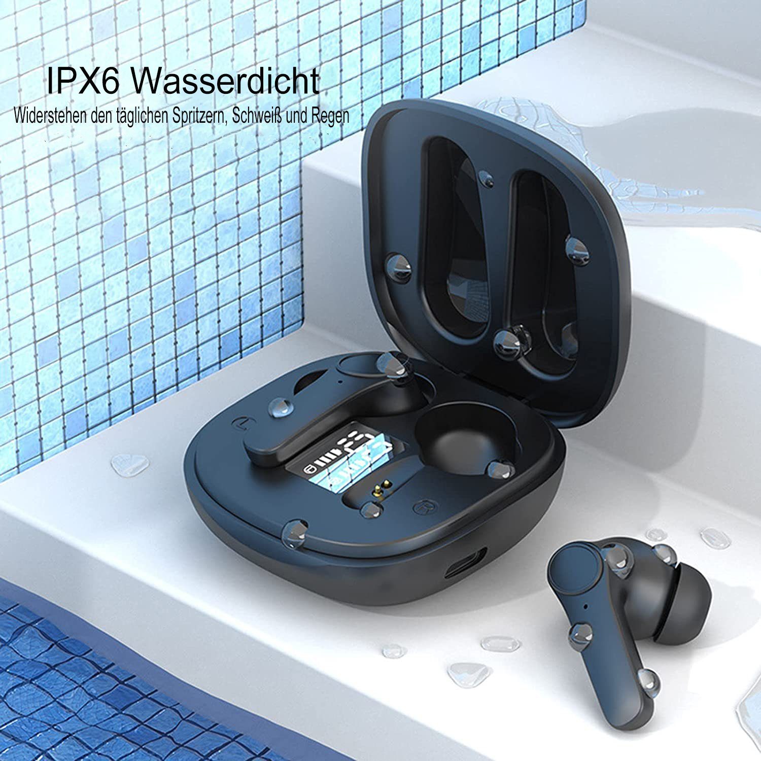 Mutoy True Wireless Bluetooth 5.0, Bluetooth Kopfhörer Wasserdicht IPX6 In-Ear-Kopfhörer (Voice Assistant, Bluetooth, Steuerung für Anrufe und Musik,LED Ladestandsanzeige,True Wireless)