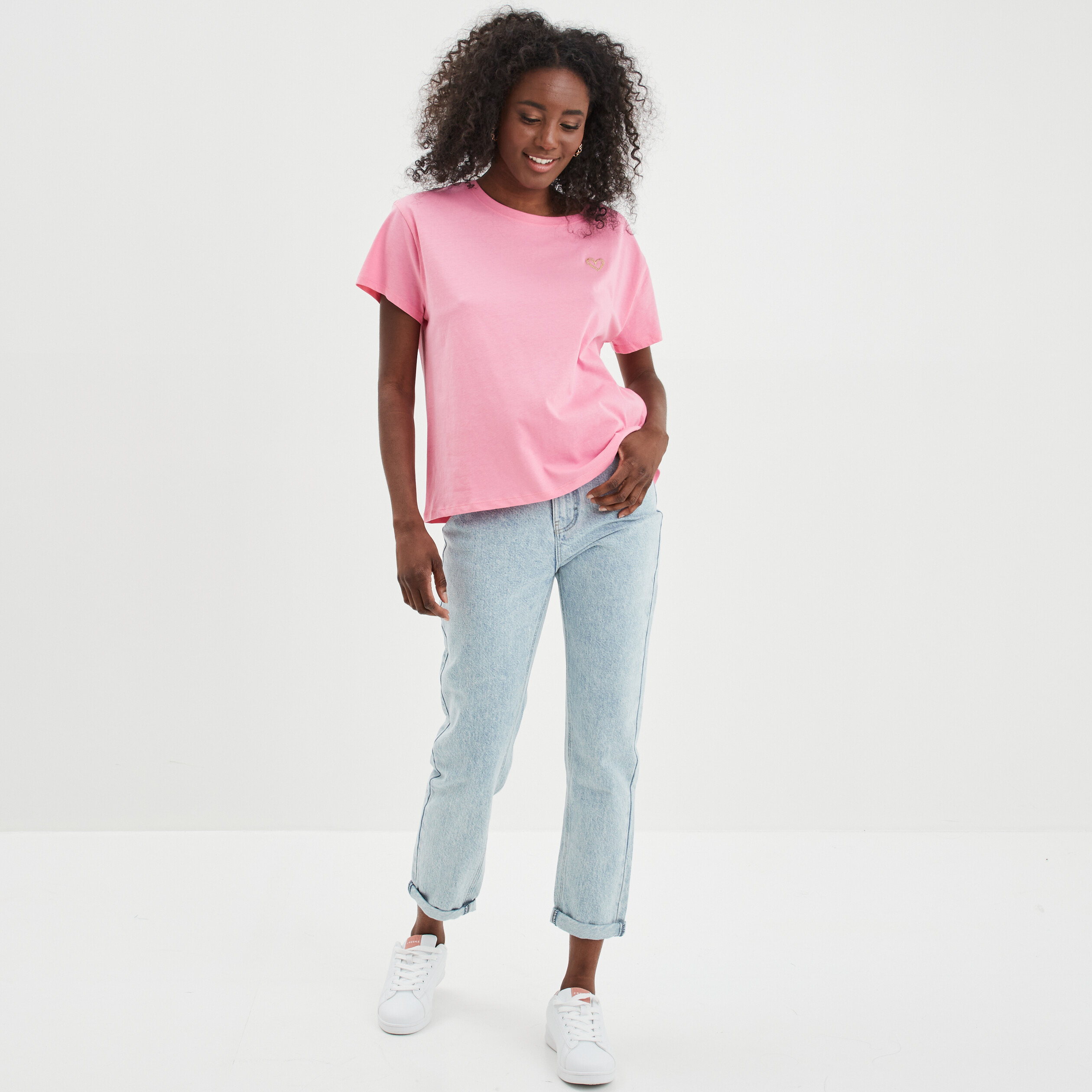 Jeans mom taille haute 7 8ème coton denim double stone femme | La Halle