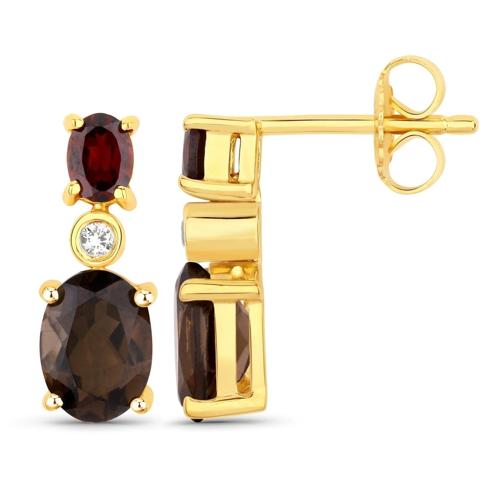 Rafaela Donata Boucles doreilles Argent sterling Quartz fumé en Or jaune Bijoux
