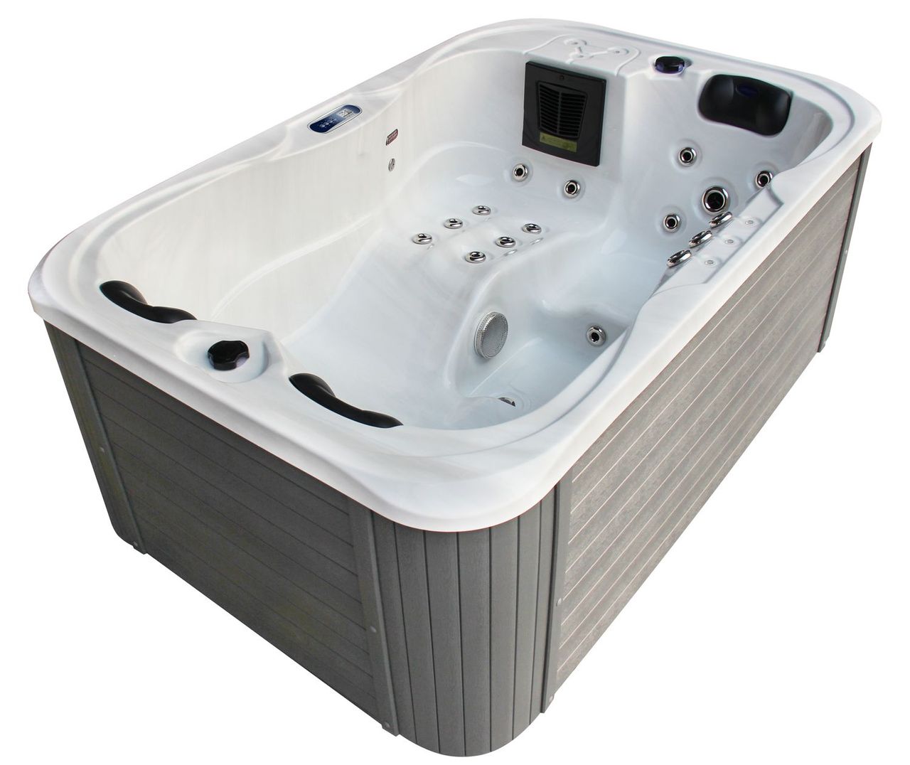TroniTechnik Outdoor Whirlpool Spa TINO Weiß Silber Marmoriert 195cm x 127cm mit Heizung, Hydromassage, zwei Pumpen, isoliert