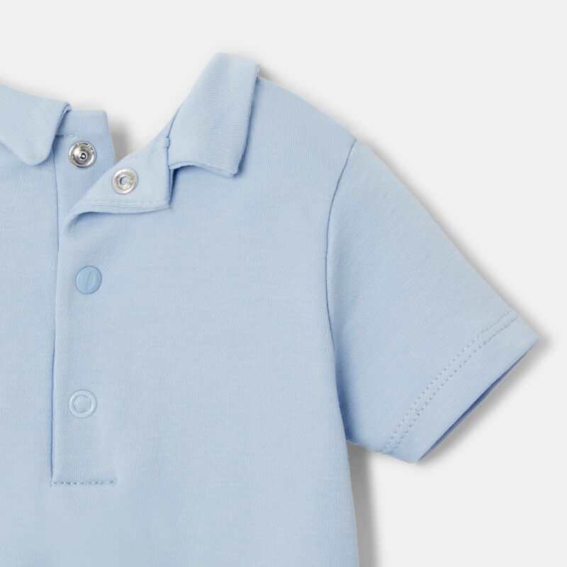 T-shirt col polo à manches courtes en coton bio bleu naissance Absorba