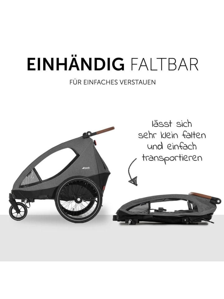 Hauck 2in1 Fahrradanhänger Dryk Duo für 2 Kinder (bis 44 in grau,schwarz günstig kaufen onesize