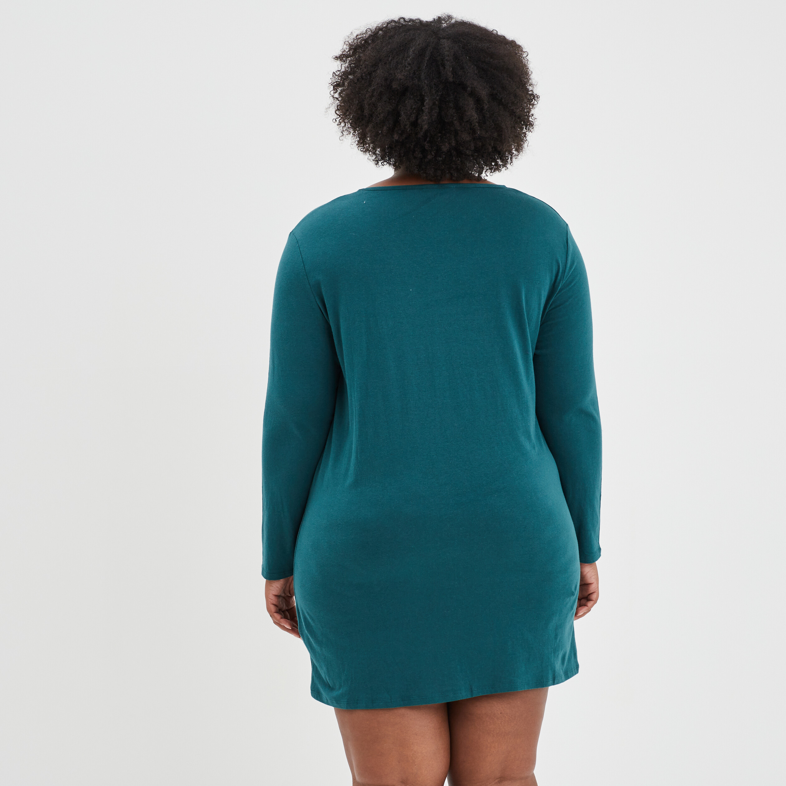 Chemise de nuit manches longues col rond vert canard femme grande taille | La Halle
