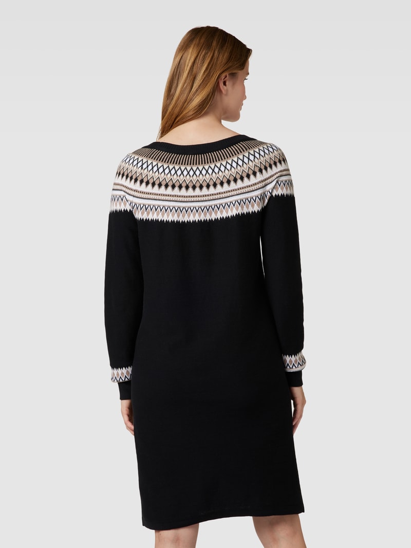 Knielanges Strickkleid mit Zickzack-Muster in schwarz