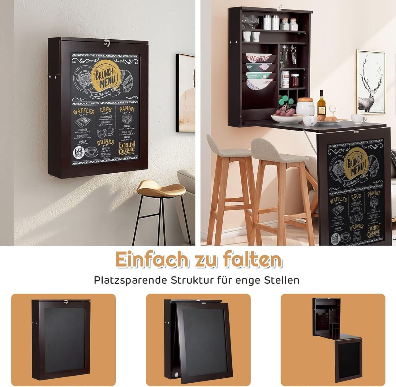 Costway Wandtisch klappbar, Wandklapptisch mit Tafel