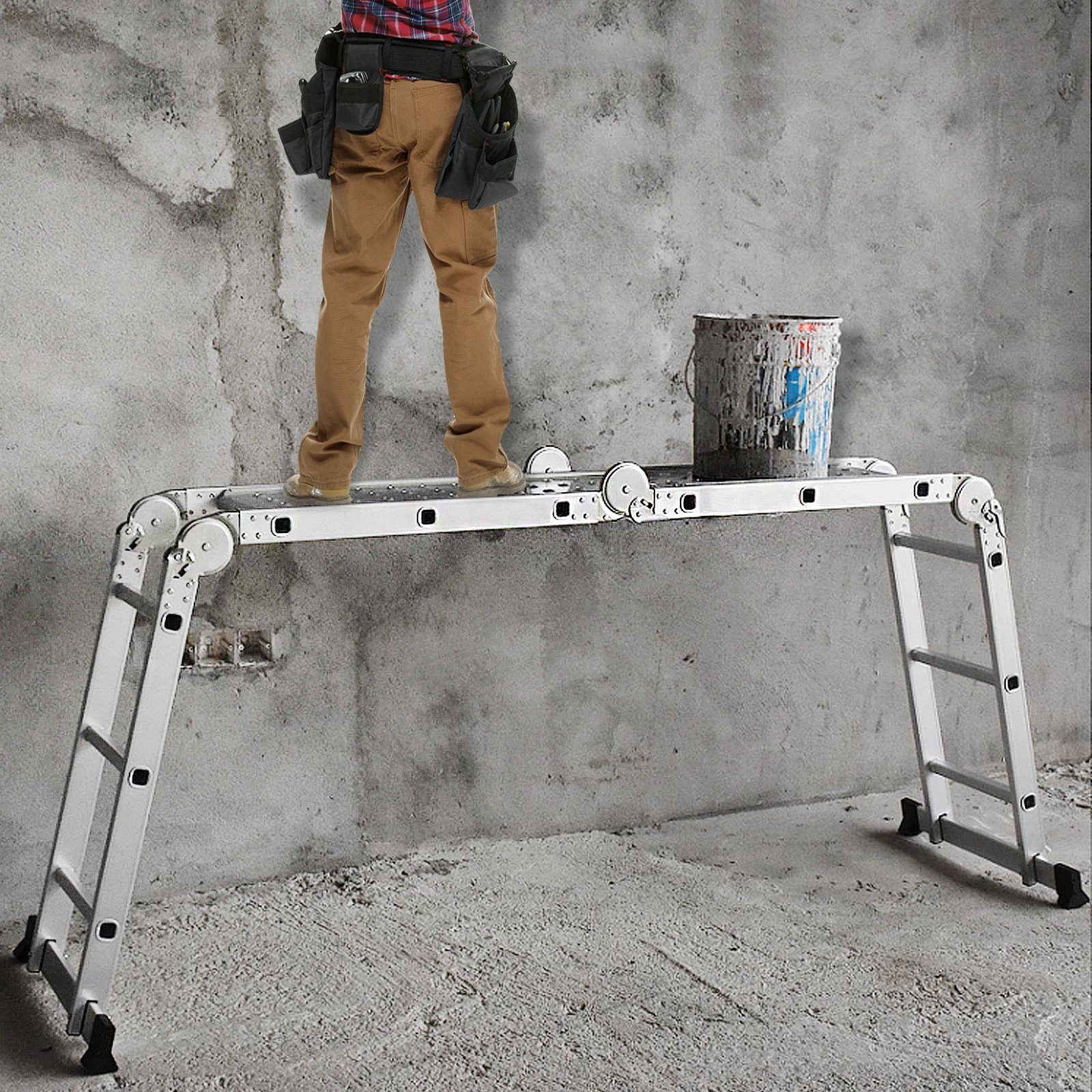 AUFUN Vielzweckleiter gerüst, 6 in 1 Klappleiter, bis 150 kg Belastbar