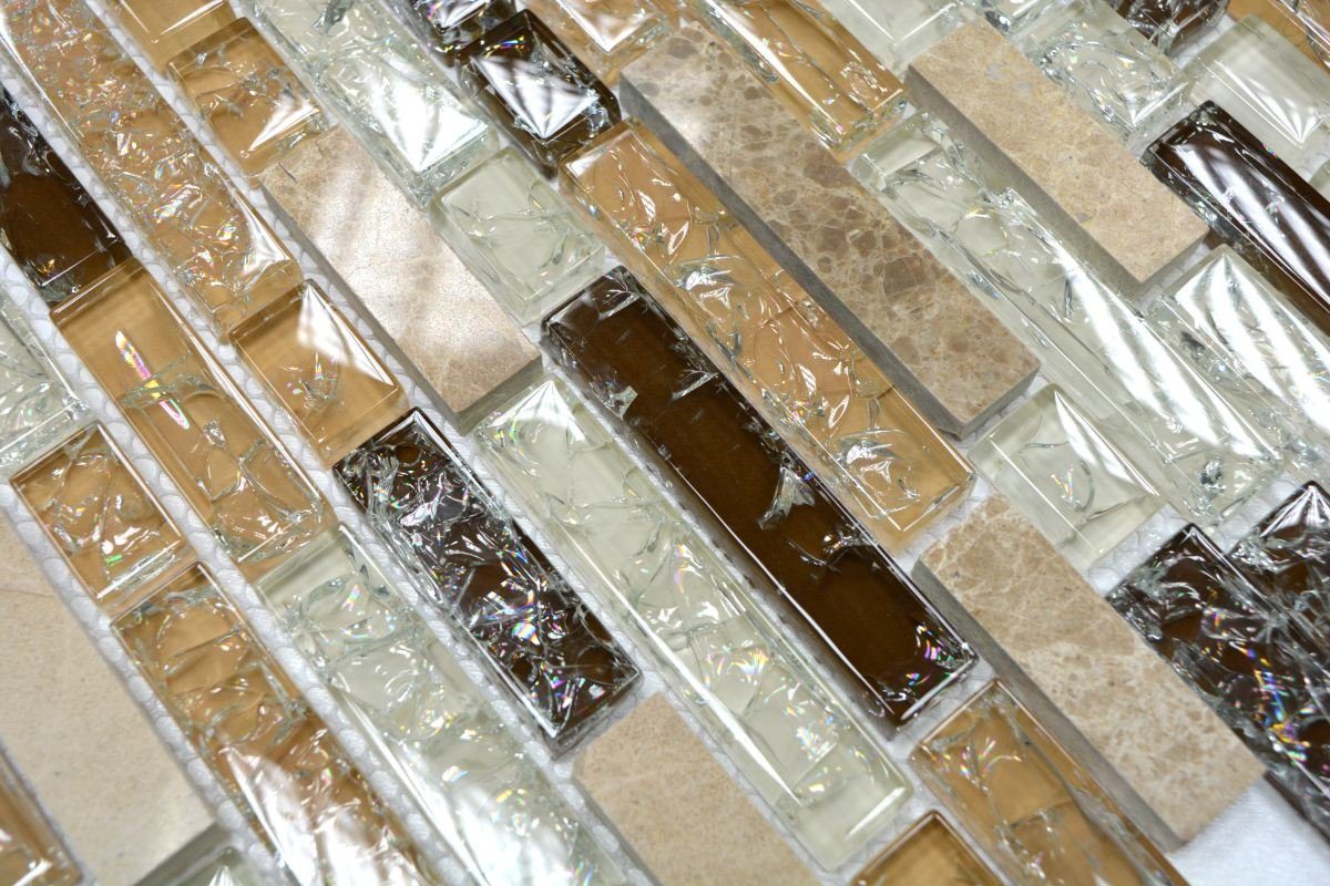 Mosani Mosaikfliesen Glasmosaik Naturstein Mosaik hellbeige glänzend / 10 Matten