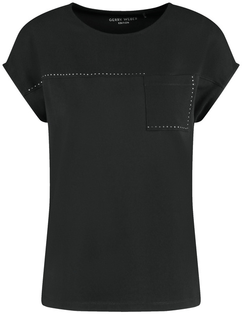 T-Shirt mit Material-Patch und Ziersteinchen