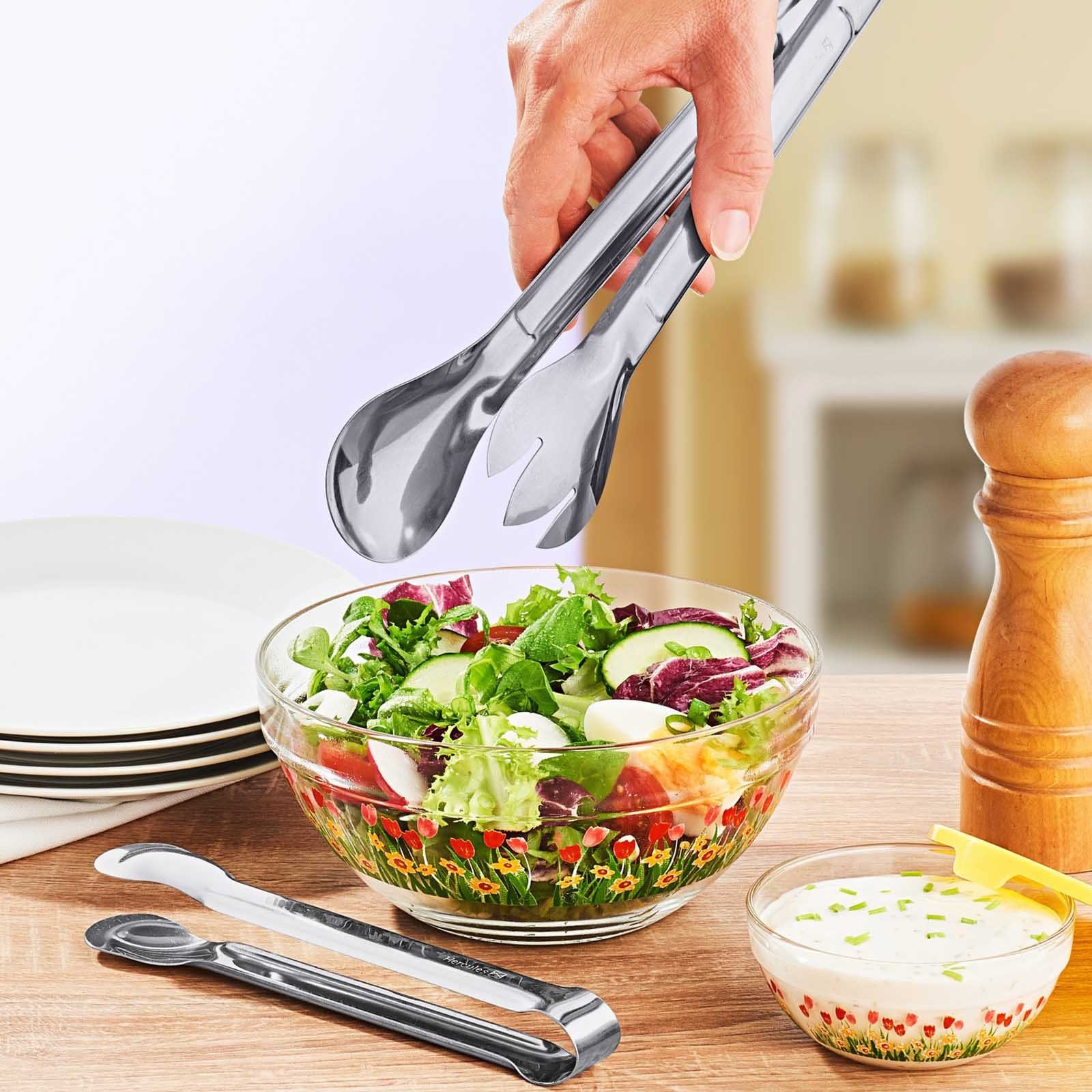 HAC24 Servierzange 2er Set Servierbesteck Küchenhelfer Zange Salatbesteck Küchenzange Salatzange, Edelstahl, 29 cm & 18 cm