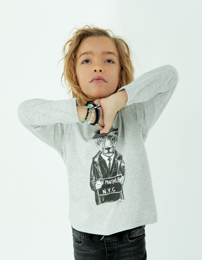 T-shirt gris visuel panthère-gangster garçon