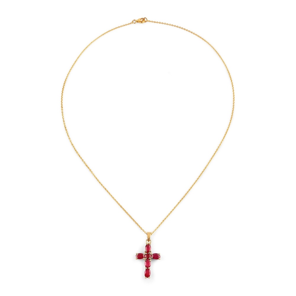 Rafaela Donata Chaîne Croix Argent sterling Rubis (verre rempli) en Or jaune Bijoux