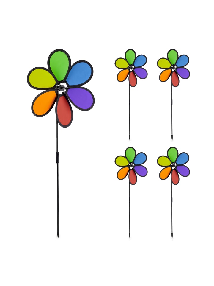 relaxdays 5 x Windrad in Bunt - (B)27 x (H)66 x (T)7 cm günstig kaufen onesize