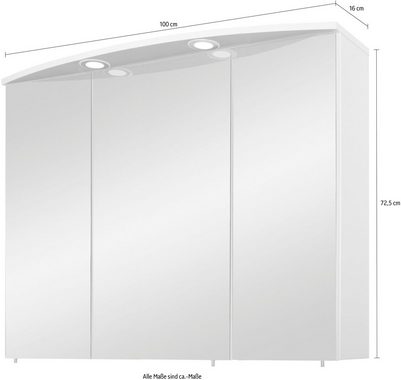 Schildmeyer Spiegelschrank Verona Breite 100 cm, 3-türig, 3 LED-Einbaustrahler, Schalter-/Steckdosenbox