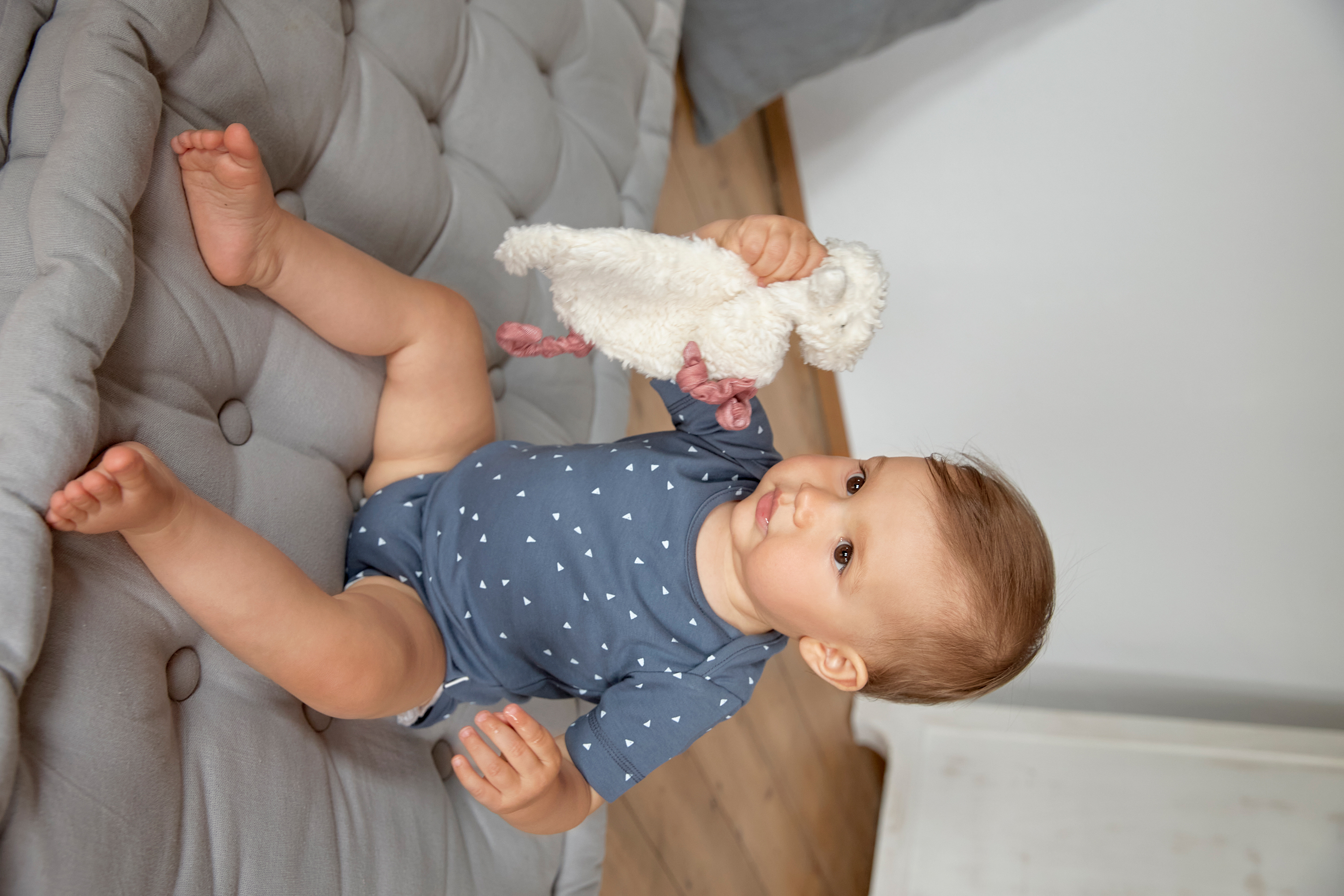 Baby Wickelbody kurzarm - Bio Baumwolle, Dreiecke, Blau