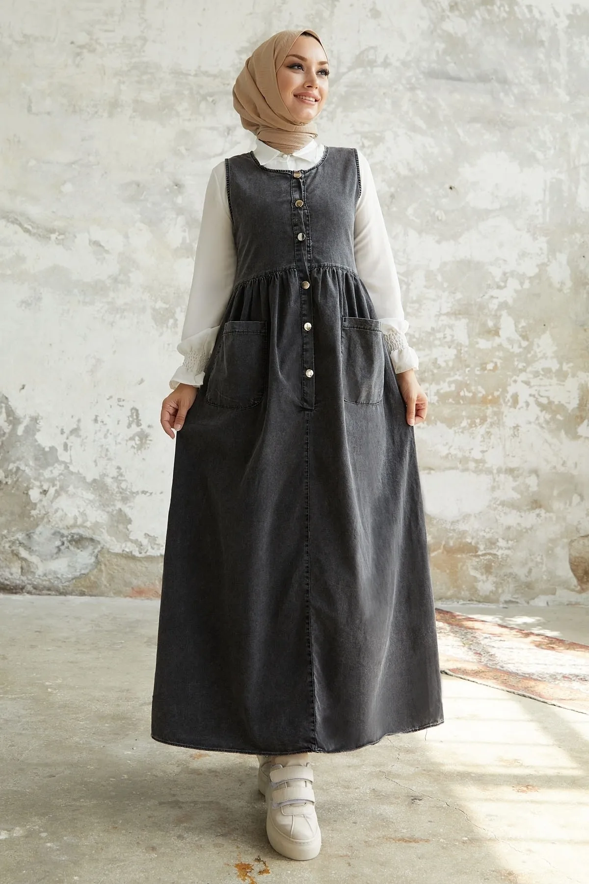 InStyle  Maryel Denim Gilet Kleid – Grau