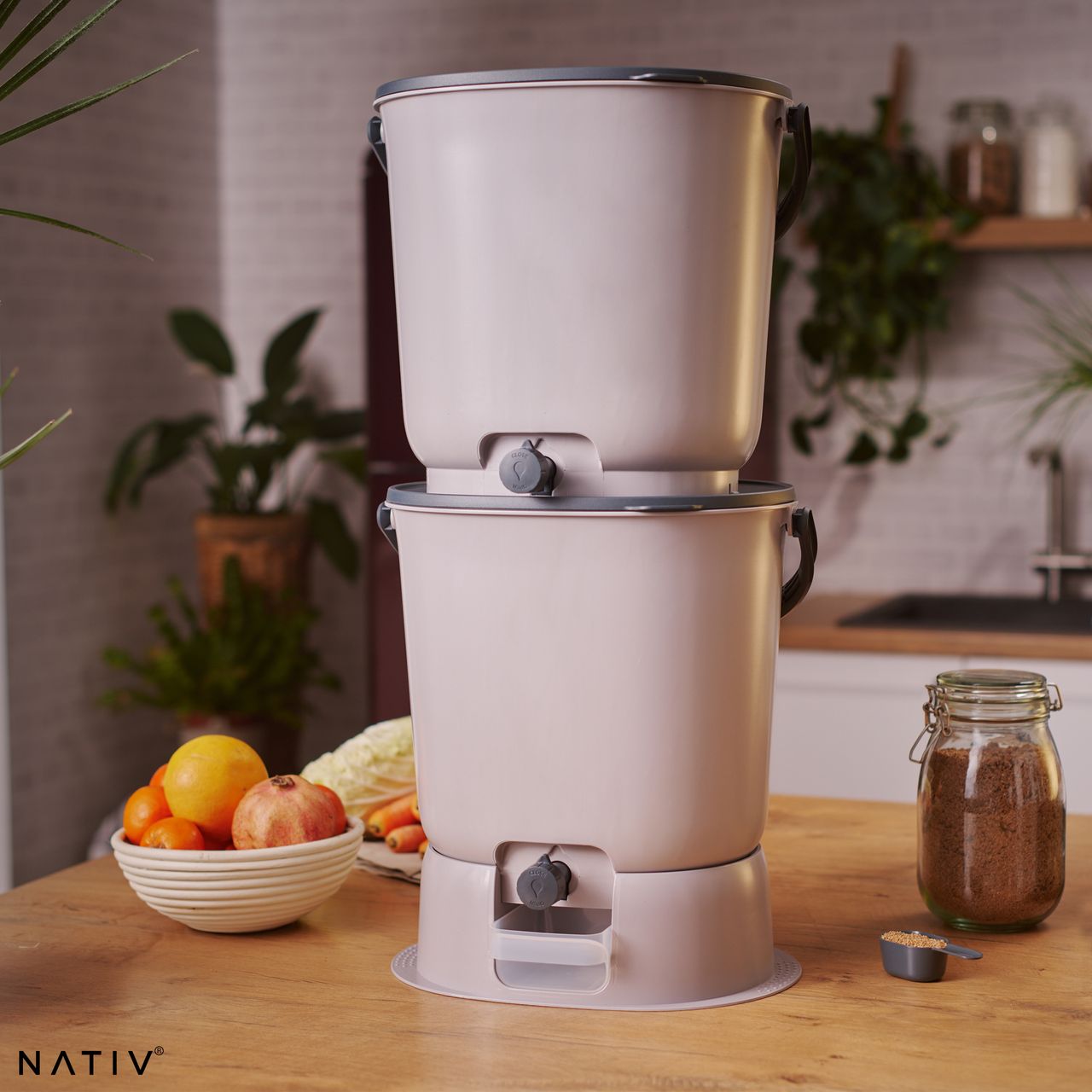Lemodo Bokashi Starter Set mit 2 Bokashi Eimer, grau