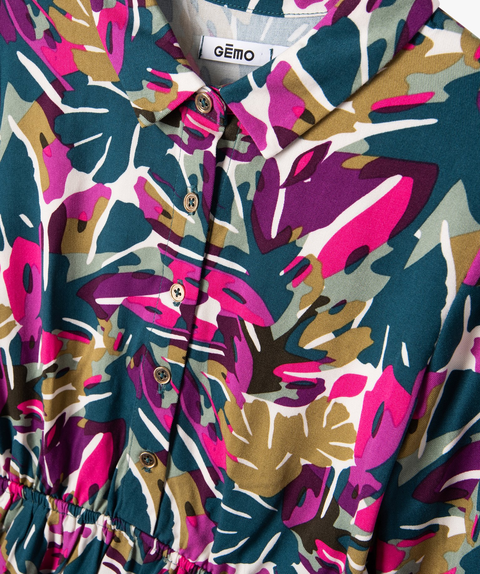 Robe imprimée à manches longues et col chemise fille multicolore | GEMO