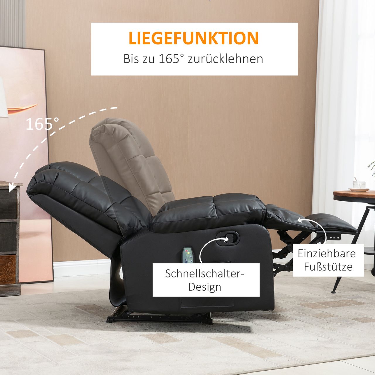 HOMCOM Massagesessel Elektrisch Fernsehsessel mit Liegefunktion 8 Massagepunkte