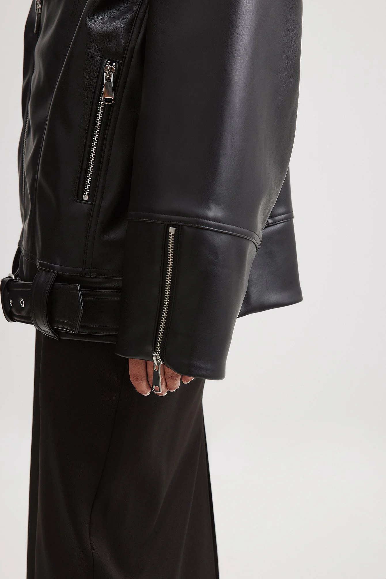 Oversized-PU-Bikerjacke