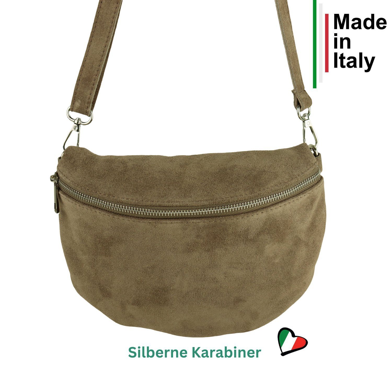 MIRROSI Bauchtasche Damen,Wildleder, Made in Italy,Umhängetasche; Brusttasche (Schultertasche für jeden Anlass (1 Tasche & 2 Gurte), 26x20x8 cm, Reißverschlussfach auf der Rückseite), Crossbody Bag, gemusterten& verstellbaren Schulterriemen