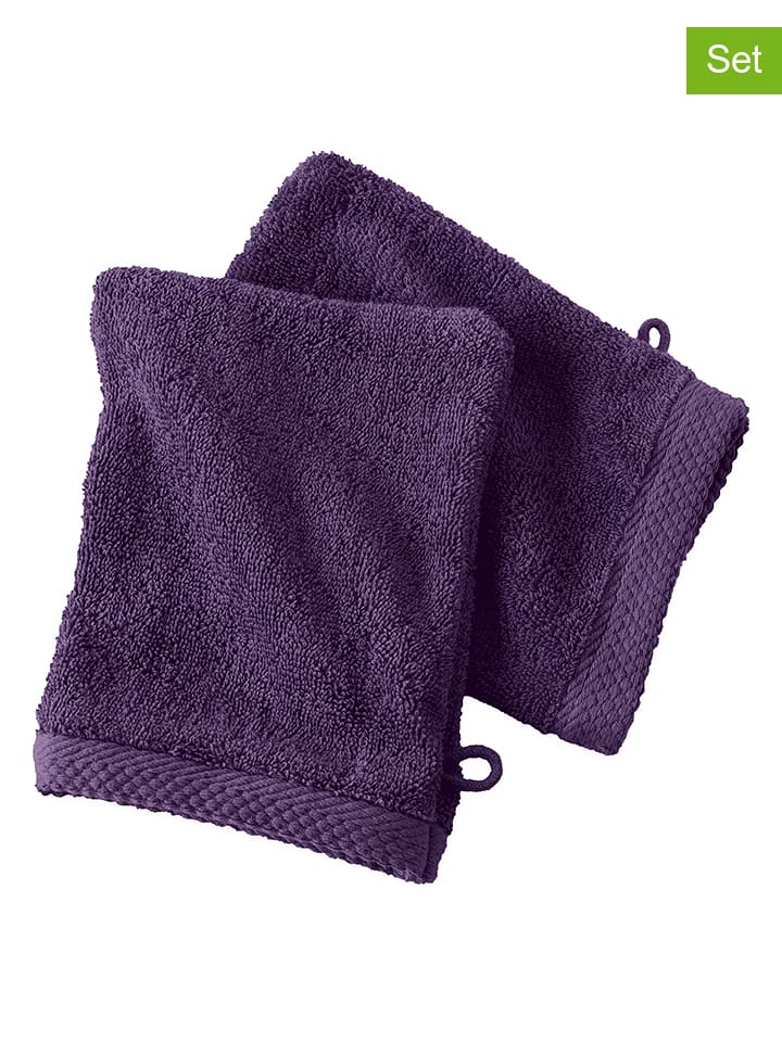 Soft by Perle de Coton 2er-Set: Waschhandschuhe ''Epo'' in Aubergine günstig kaufen 16x21 cm