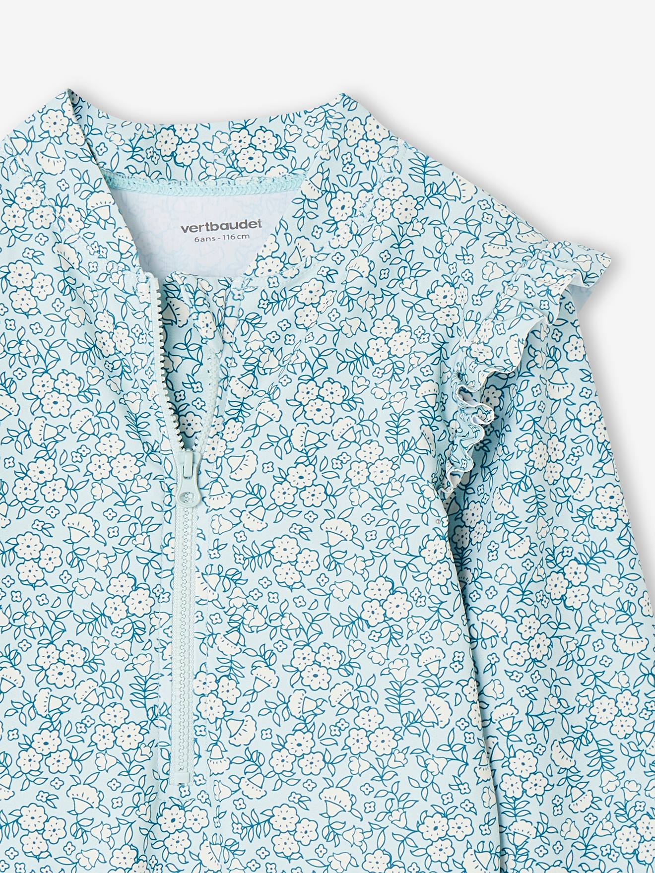 Vertbaudet Langärmeliger Mädchen Badeanzug mit UV-Schutz Oeko-Tex - graublau