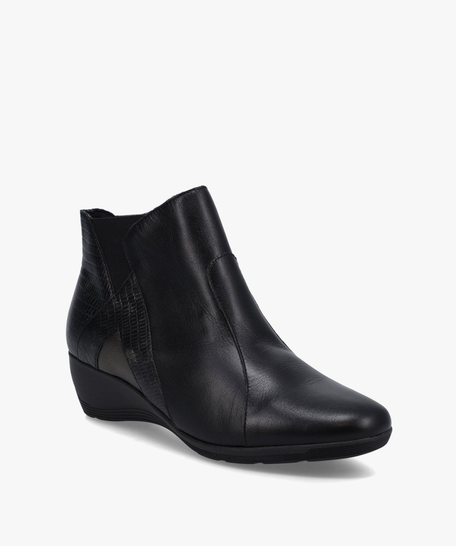 Boots femme confort dessus cuir à talon compensé noir | GEMO