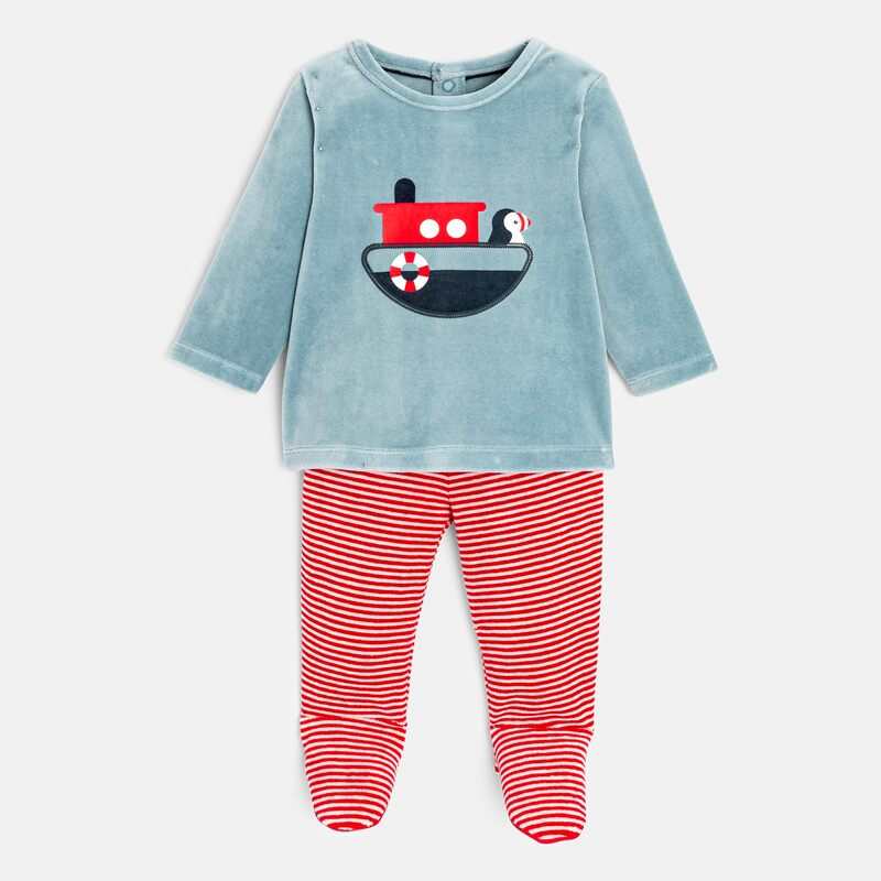 Pyjama pingouin marin en velours bleu bébé garçon