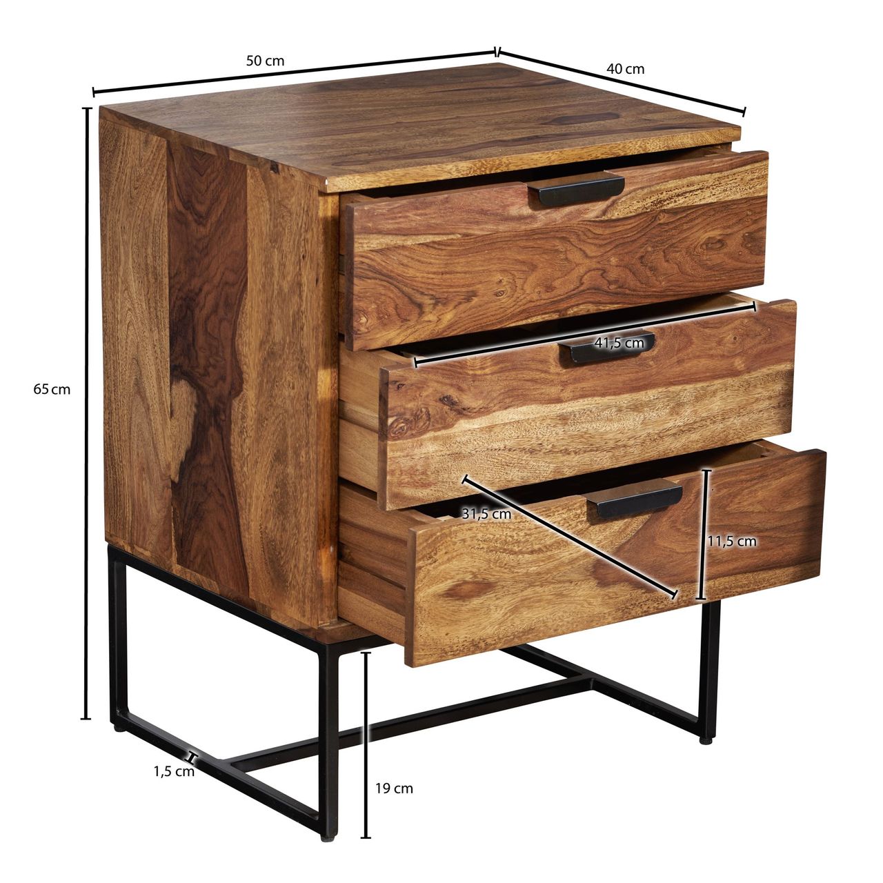 Skyport WOHNLING Nachttisch Boxspringbett Massivholz 50x40x65 cm Nachtkommode Schubladen