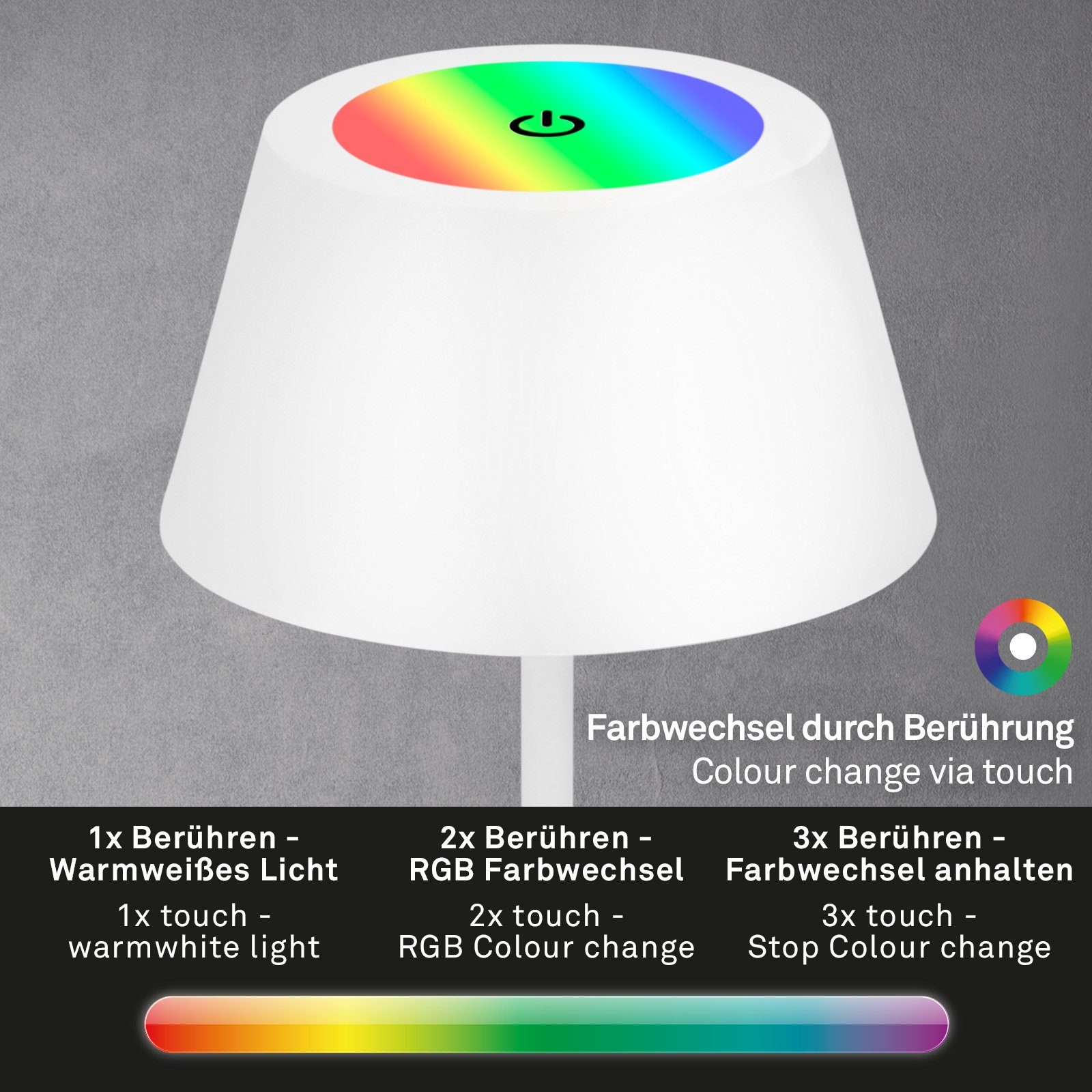 Briloner Leuchten Außen-Tischleuchte 7466016, LED fest verbaut, Farbwechsler, mit Akku, höhenverstellbar, RGB, USB-C, warmweiß, IP44, silber, 38 cm