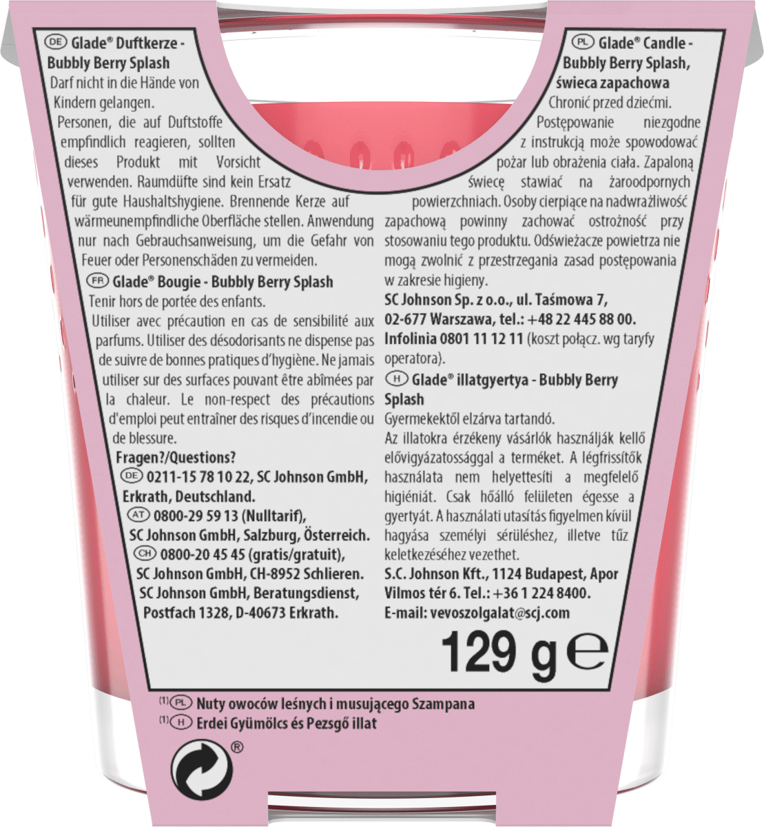 Duftkerze im Glas Bubbly Berry Splash 129g, 1 St