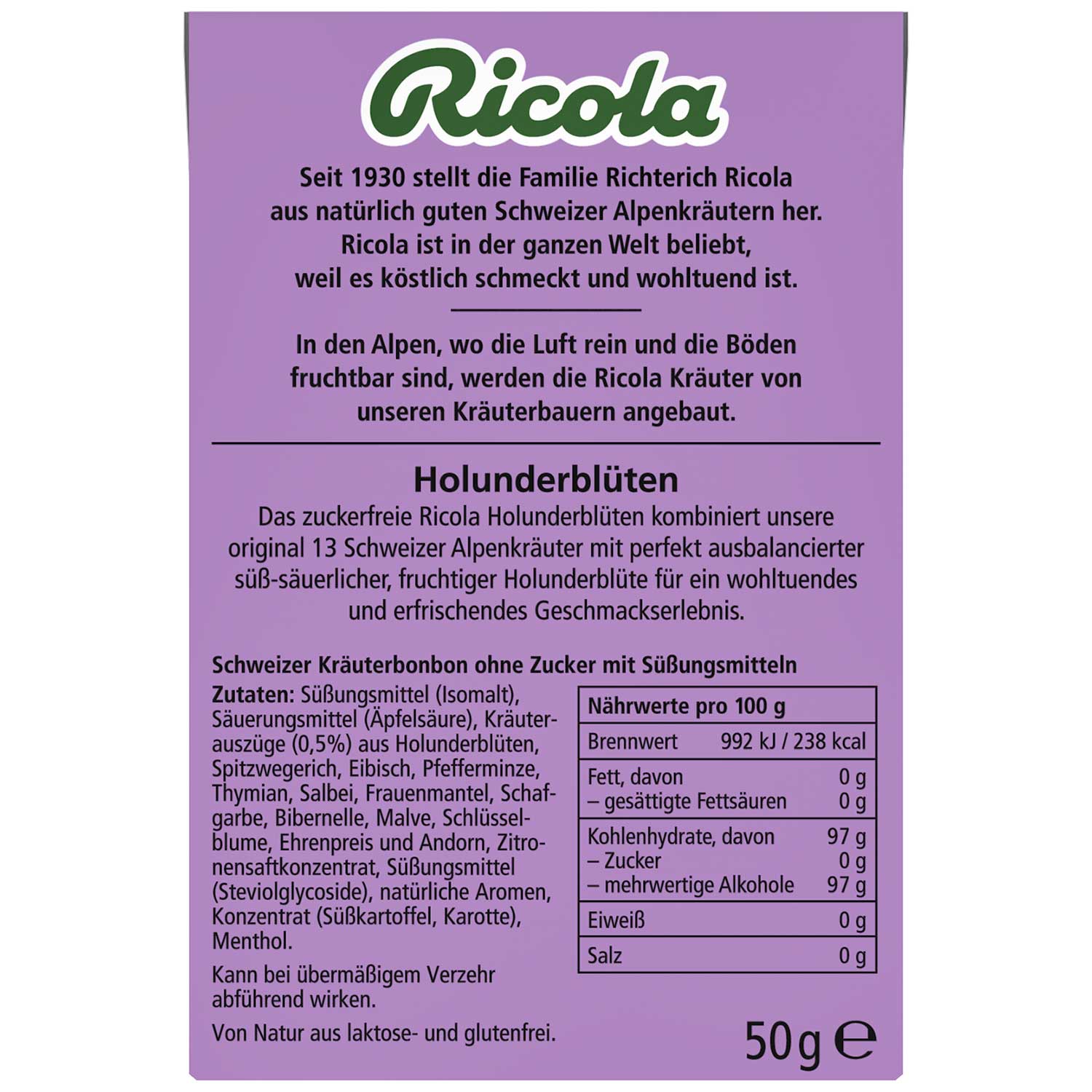 Ricola Holunderblüten ohne Zucker 50g