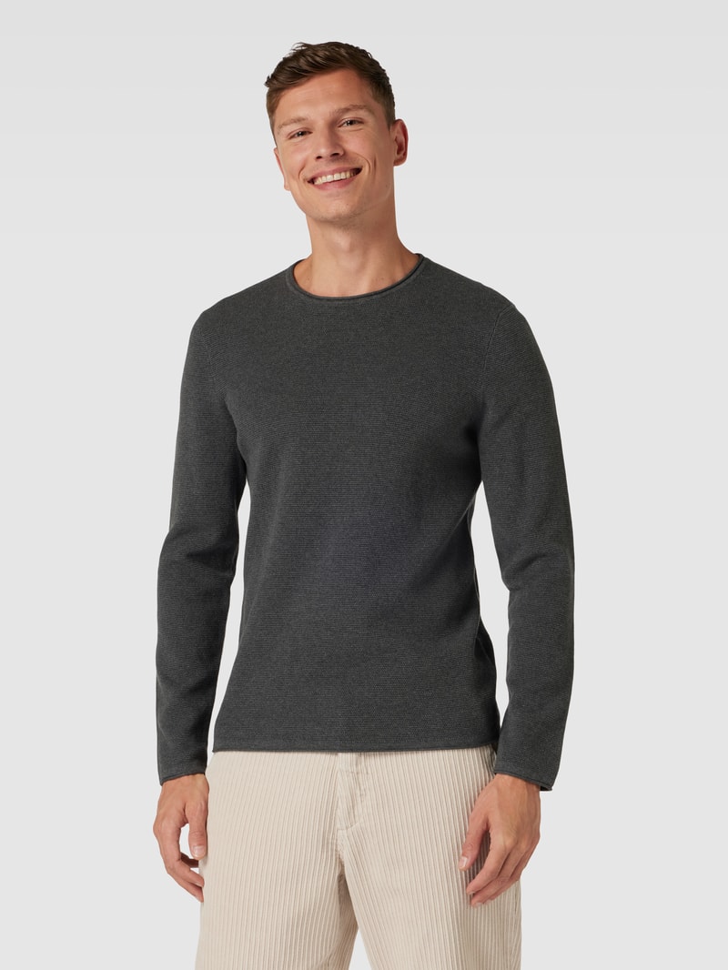 Strickpullover mit Rundhalsausschnitt in dunkelgrau meliert