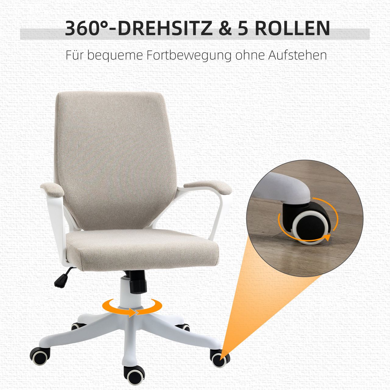 Vinsetto Bürostuhl Schreibtischstuhl Home-Office-Stuhl Beige Weiß 62x69x92-102 cm