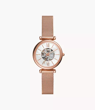 Fossil Uhr Carlie Mini Automatikwerk Milanaiseband Edelstahl roségoldfarben