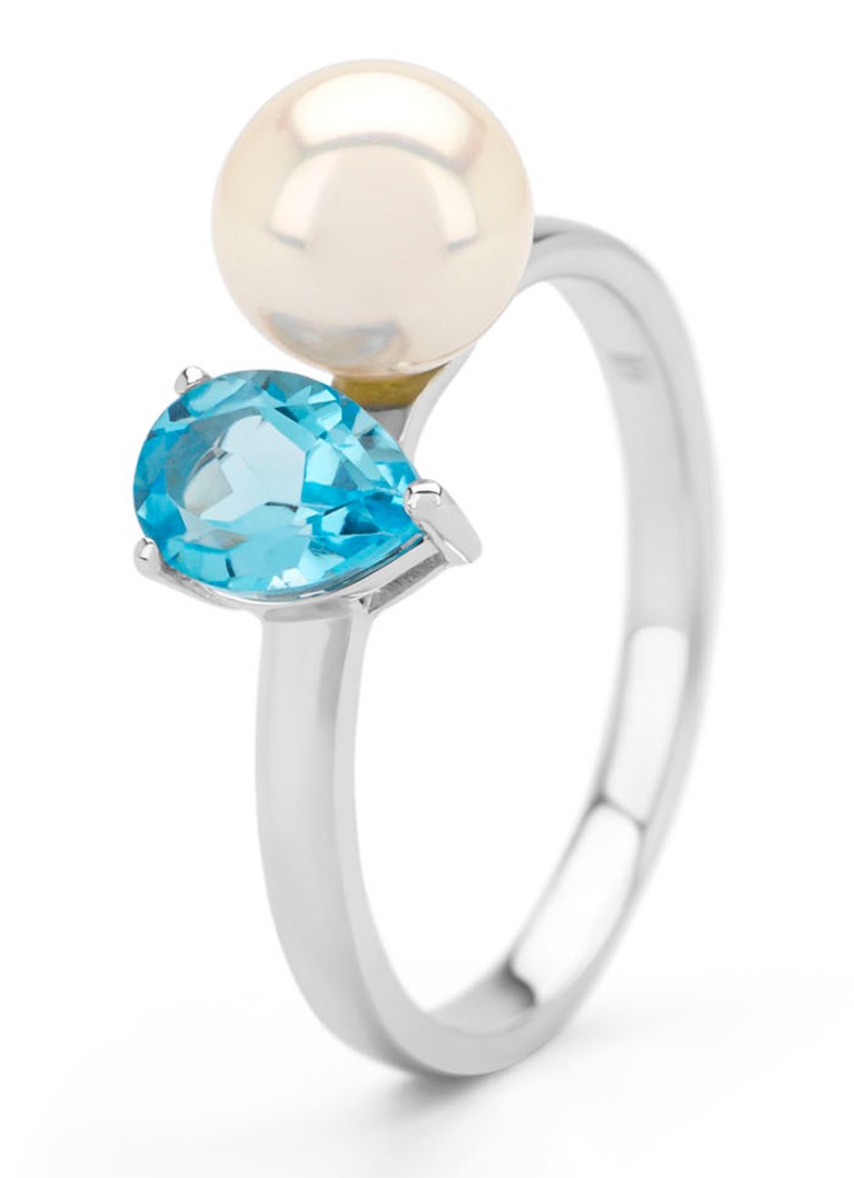 Balto aukso žiedas su deimantais ir 0,98 ct topazu, „Riviera“