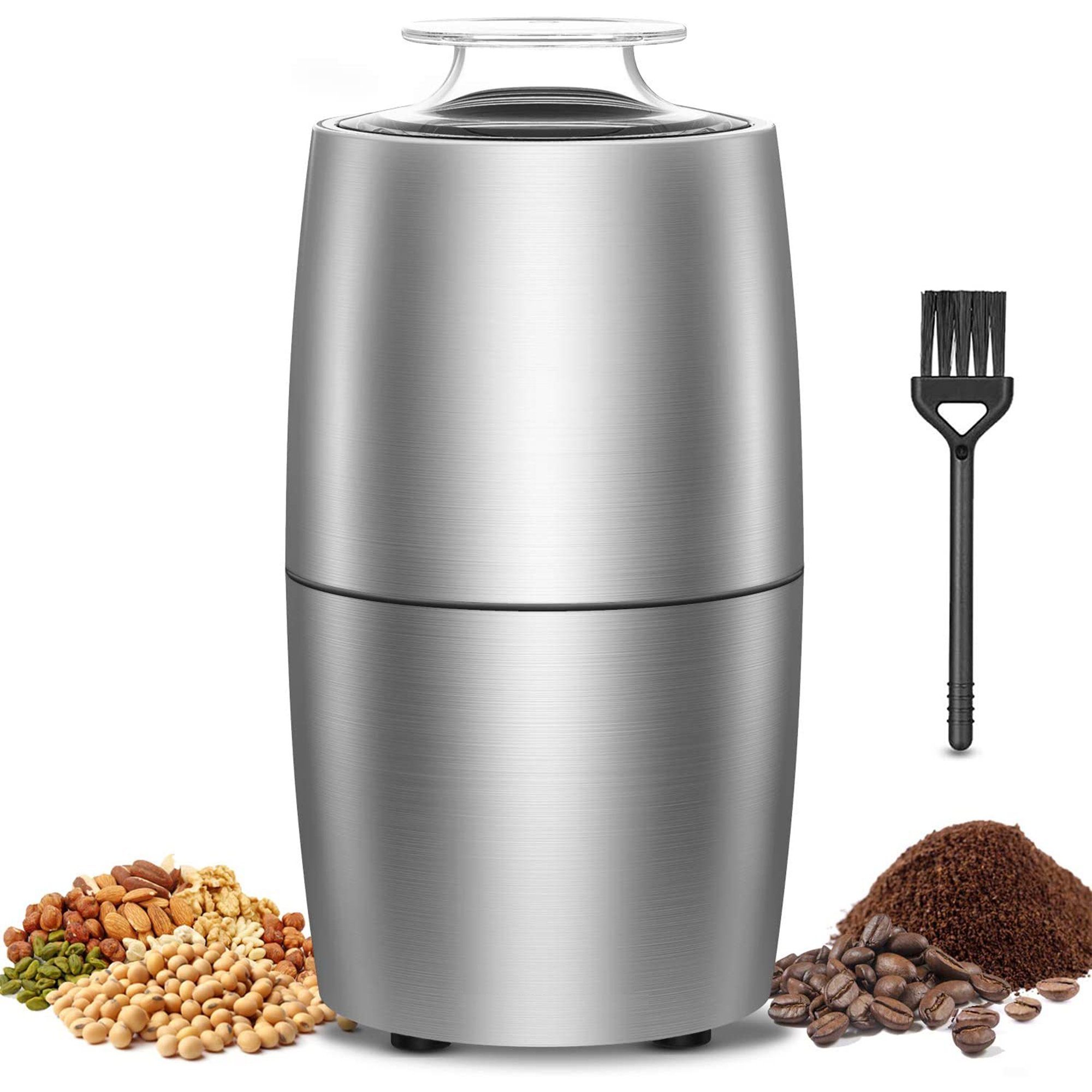QTIYE Kaffeemühle,Kaffeemühle Elektrisch,200 W,Gewürz Mühle,mit 304 Edelstahlmesser, 50g Fassungsvermögen,Geeignet für Kaffee, Nüsse, Gewürze
