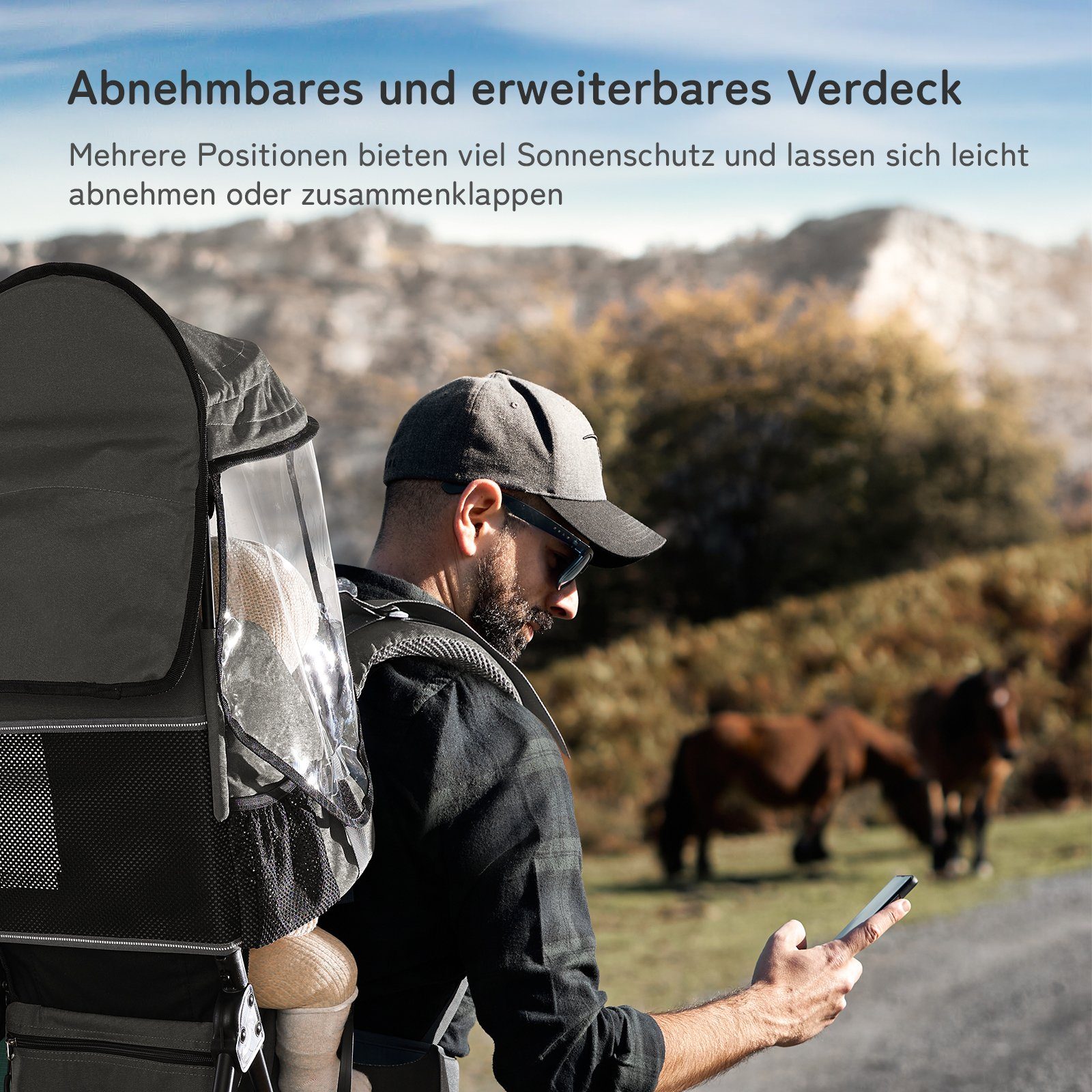 besrey Rückentrage faltbare Babytrage für Reisen, wasserdichte Rucksacktrage, bis zu 25kg, mit Aufbewahrungstasche