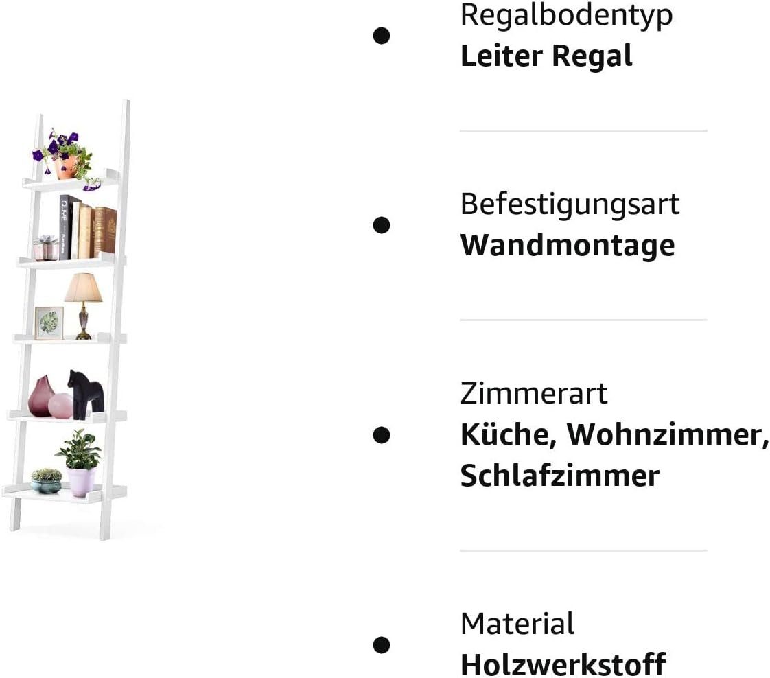 KOMFOTTEU Leiterregal Standregal, mit 5 Ablagen (Weiß)