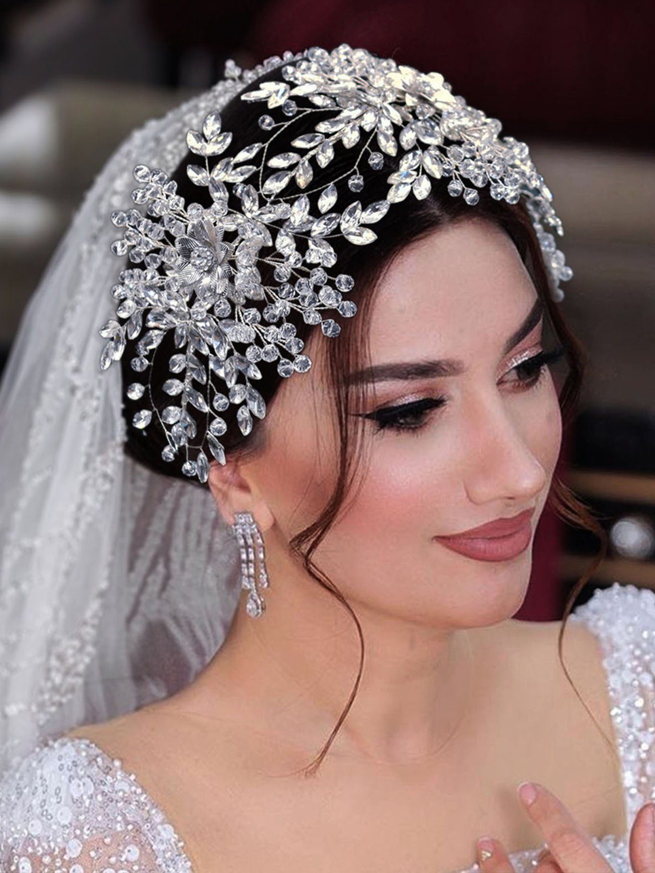 HOHEA H Haarband Kristall-Stirnband, Hochzeits-Haarschmuck, Braut-Haarschmuck, 1-tlg., Silberne Haaraccessoires sind elegante Haaraccessoires für Frauen, Silberner Haarschmuck, Brauthaarnadeln, Kristallkrone