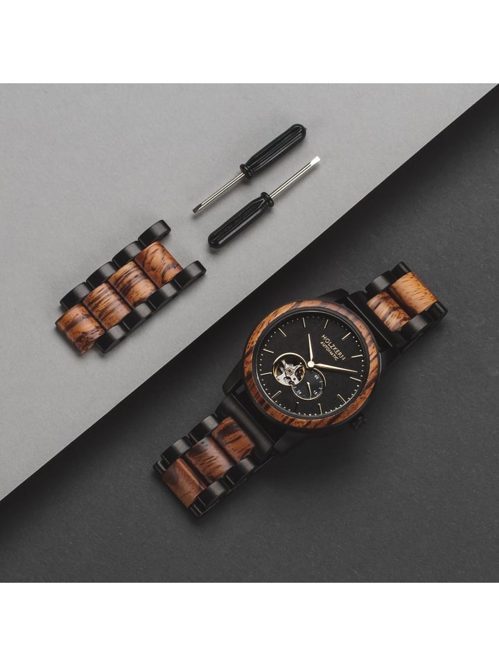 Holzkern Herrenuhr Automatik San Francisco Zebrano/Ahorn Schwarz günstig kaufen onesize