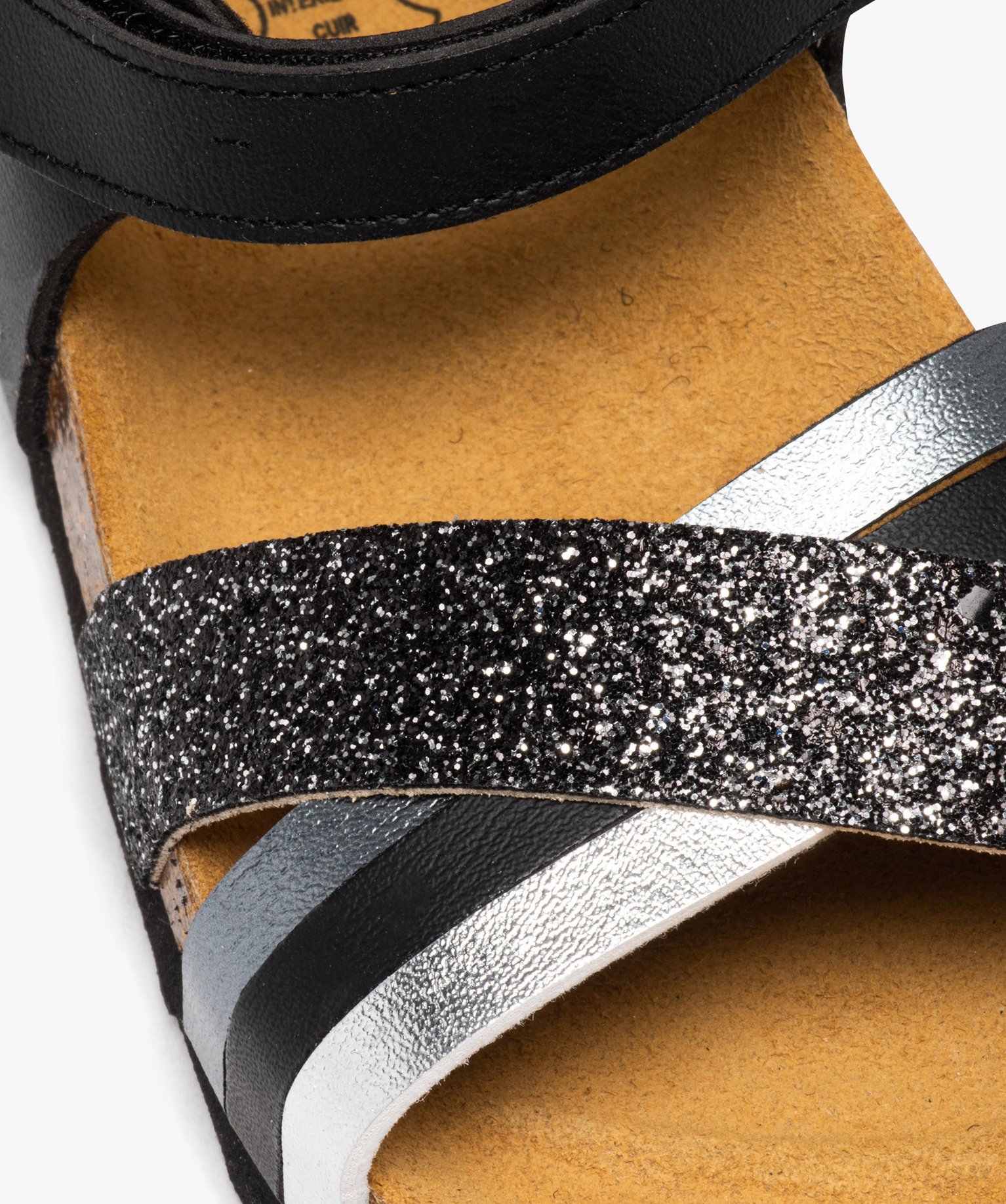 Sandales fille à brides croisées irisées et à paillettes noir | GEMO